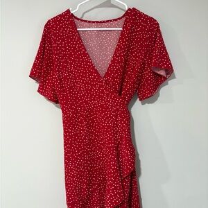 Elegant Red Polka Dot Wrap Dress